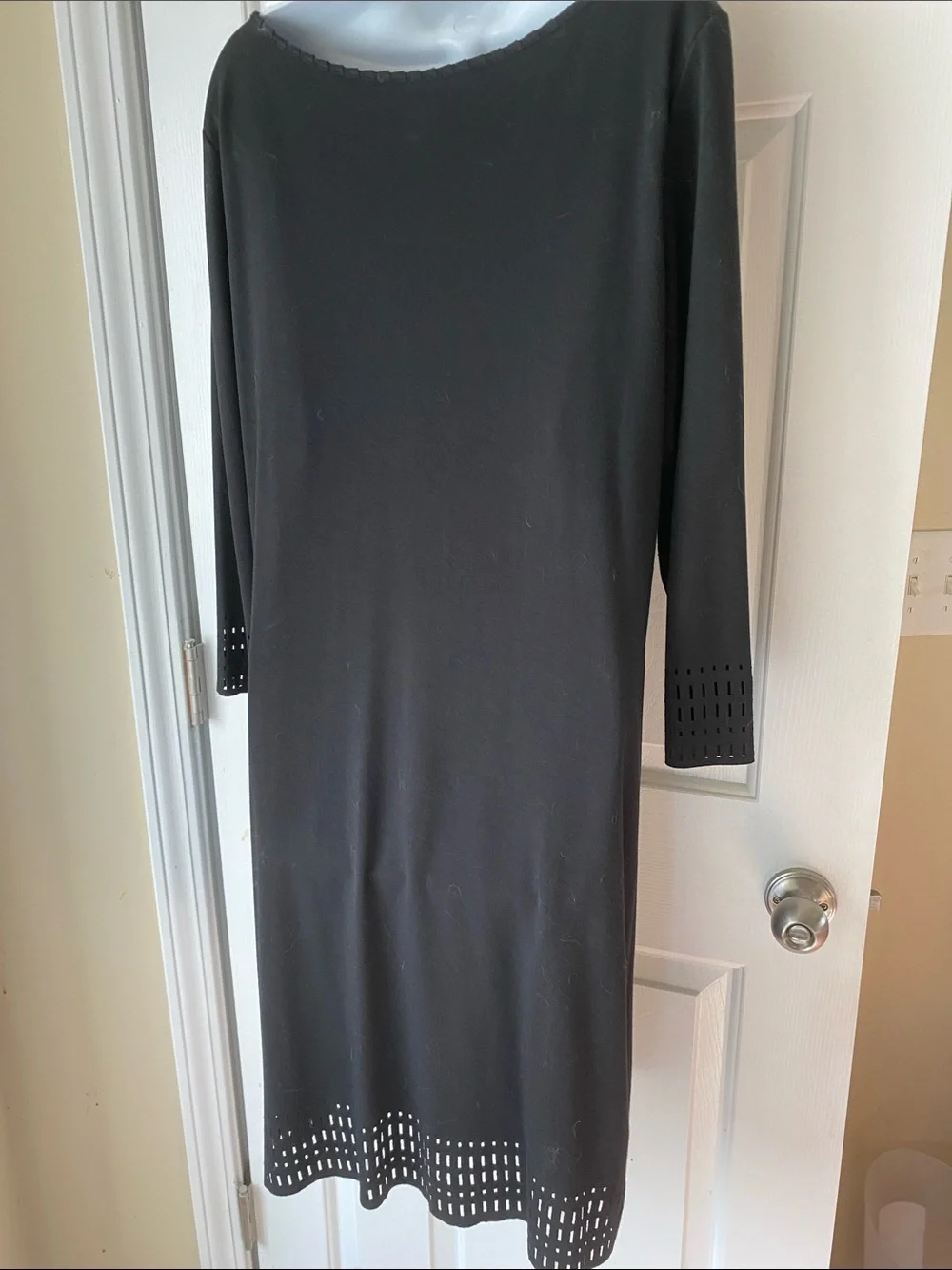 Max Studio Black Boatneck Midi Dress with Laser-Cut Hem XL